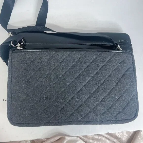 Knomo London Alfie Laptop Bag Briefcase Work Bag Black Leather Quilted Grey - Picture 3 of 11